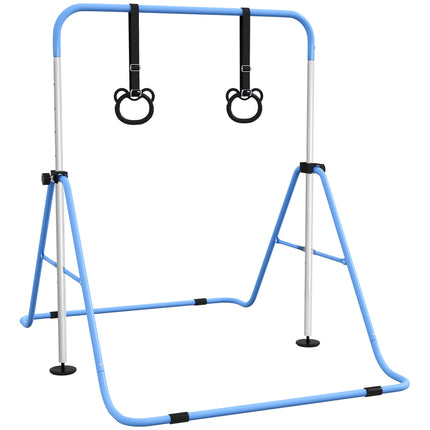 Adjustable Height Foldable Kids Gymnastics Bar with Non-Slip Mats for 3+ Years - Blue
