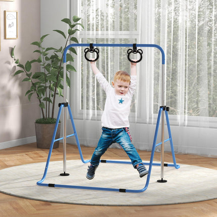 Adjustable Height Foldable Kids Gymnastics Bar with Non-Slip Mats for 3+ Years - Blue
