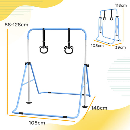 Adjustable Height Foldable Kids Gymnastics Bar with Non-Slip Mats for 3+ Years - Blue