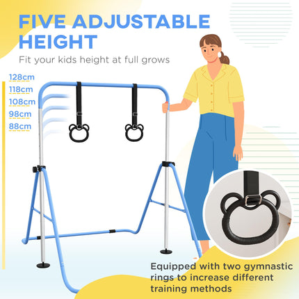 Adjustable Height Foldable Kids Gymnastics Bar with Non-Slip Mats for 3+ Years - Blue