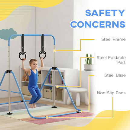 Adjustable Height Foldable Kids Gymnastics Bar with Non-Slip Mats for 3+ Years - Blue