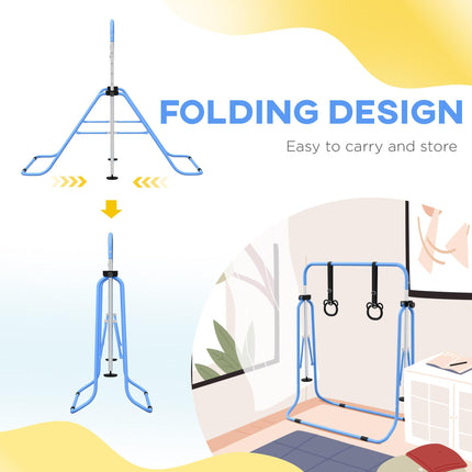Adjustable Height Foldable Kids Gymnastics Bar with Non-Slip Mats for 3+ Years - Blue