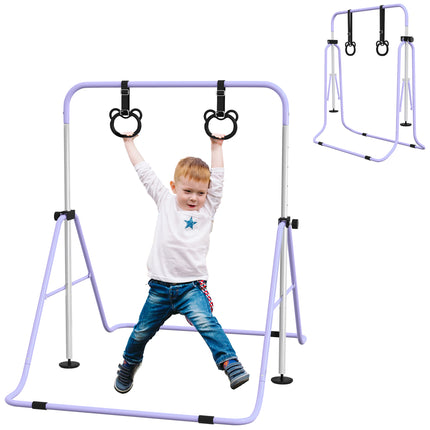 Adjustable Height Foldable Kids Gymnastics Bar with Non-Slip Mats for 3+ Years - Purple