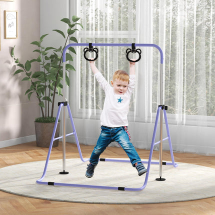 Adjustable Height Foldable Kids Gymnastics Bar with Non-Slip Mats for 3+ Years - Purple