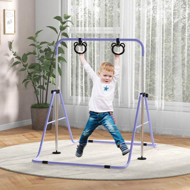 Adjustable Height Foldable Kids Gymnastics Bar with Non-Slip Mats for 3+ Years - Purple