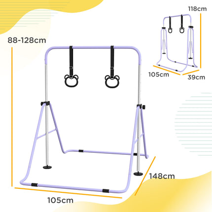 Adjustable Height Foldable Kids Gymnastics Bar with Non-Slip Mats for 3+ Years - Purple