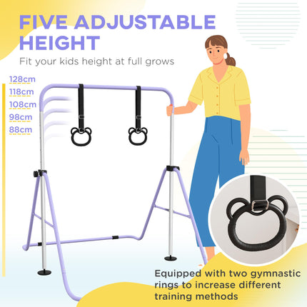 Adjustable Height Foldable Kids Gymnastics Bar with Non-Slip Mats for 3+ Years - Purple