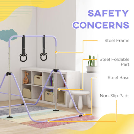Adjustable Height Foldable Kids Gymnastics Bar with Non-Slip Mats for 3+ Years - Purple
