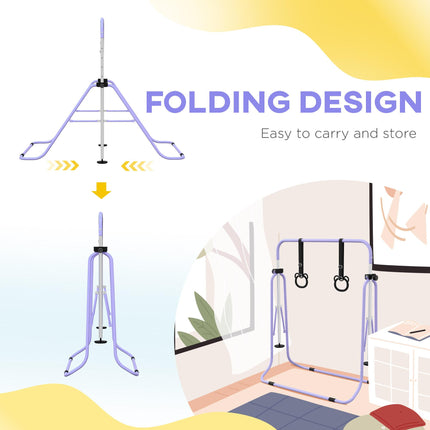 Adjustable Height Foldable Kids Gymnastics Bar with Non-Slip Mats for 3+ Years - Purple