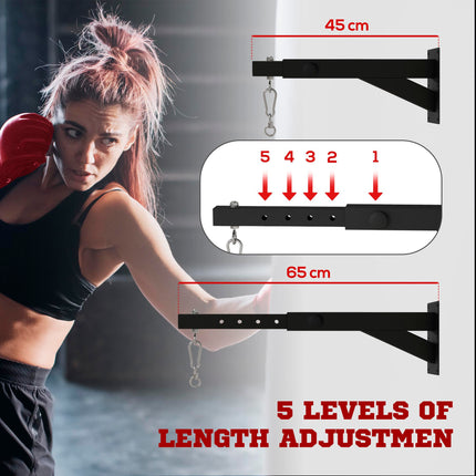 Adjustable 5-Length Punch Bag Wall Bracket for Boxing & Kickboxing Training - Black