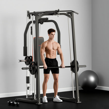 3-in-1 Gym Station with 17-level Squat Rack Dual Cable Pulley System Home Streng