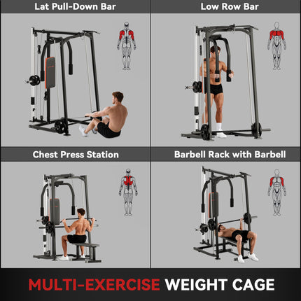 3-in-1 Gym Station with 17-level Squat Rack Dual Cable Pulley System Home Streng
