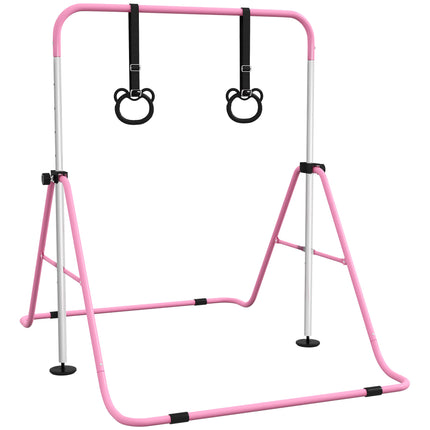 Adjustable Height Foldable Kids Gymnastics Bar with Non-Slip Mats for 3+ Years - Pink