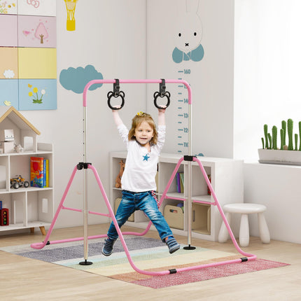 Adjustable Height Foldable Kids Gymnastics Bar with Non-Slip Mats for 3+ Years - Pink