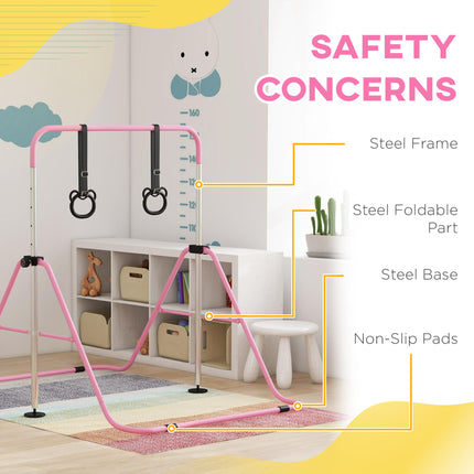 Adjustable Height Foldable Kids Gymnastics Bar with Non-Slip Mats for 3+ Years - Pink