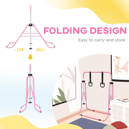 Adjustable Height Foldable Kids Gymnastics Bar with Non-Slip Mats for 3+ Years - Pink
