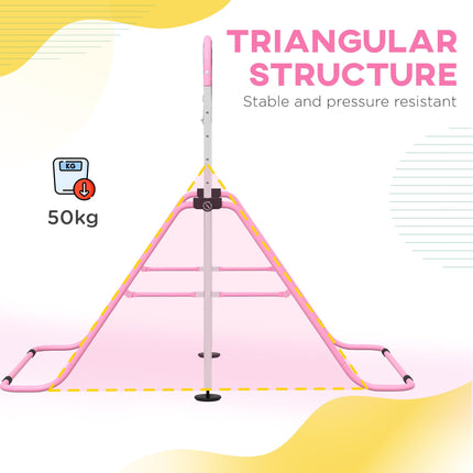 Adjustable Height Foldable Kids Gymnastics Bar with Non-Slip Mats for 3+ Years - Pink