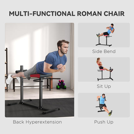 Back Extension Roman Chair Hyperextension Bench with Adjustable Leg Roller for Back, Abs & Glutes - Black