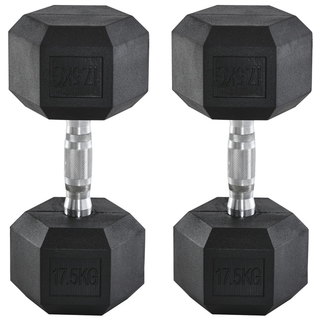 Set of 2 Rubber Hex Dumbbells 17.5kg Portable Home Gym Weights - Black