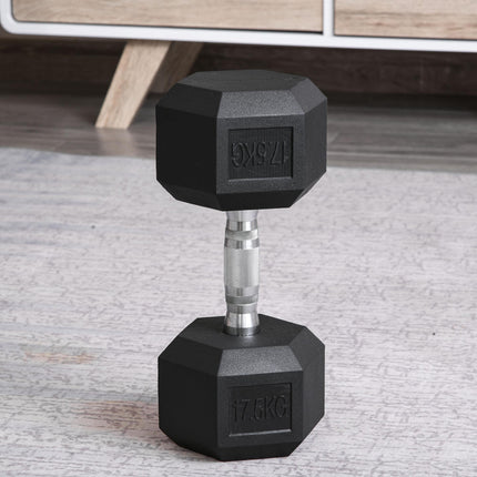 Set of 2 Rubber Hex Dumbbells 17.5kg Portable Home Gym Weights - Black