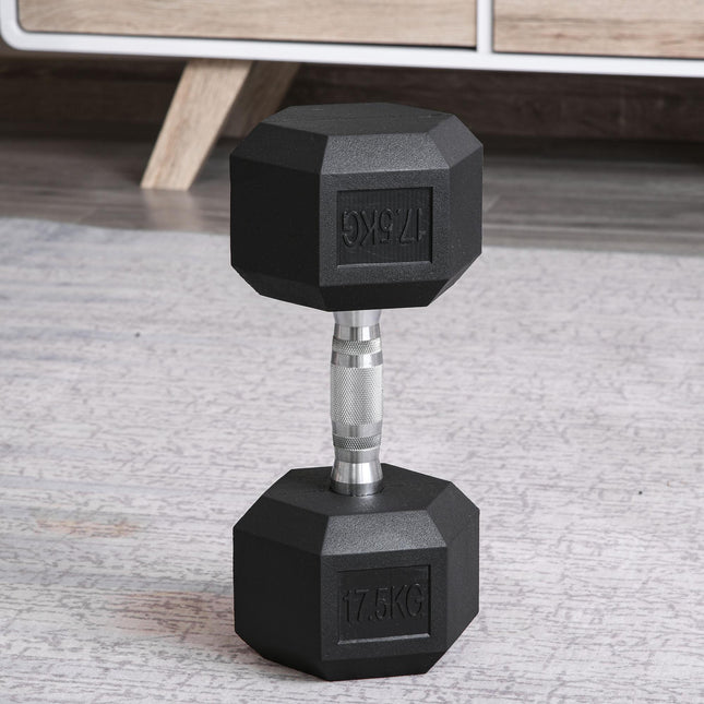 Set of 2 Rubber Hex Dumbbells 17.5kg Portable Home Gym Weights - Black