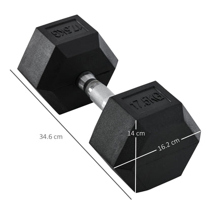 Set of 2 Rubber Hex Dumbbells 17.5kg Portable Home Gym Weights - Black