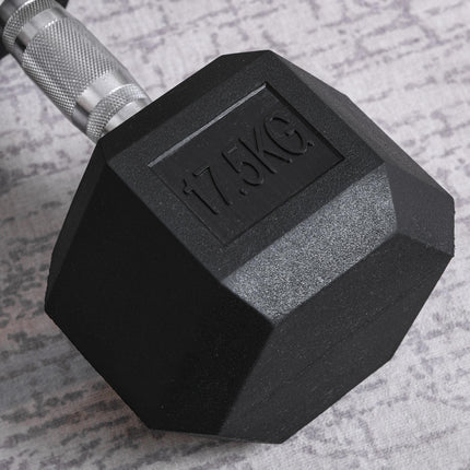 Set of 2 Rubber Hex Dumbbells 17.5kg Portable Home Gym Weights - Black