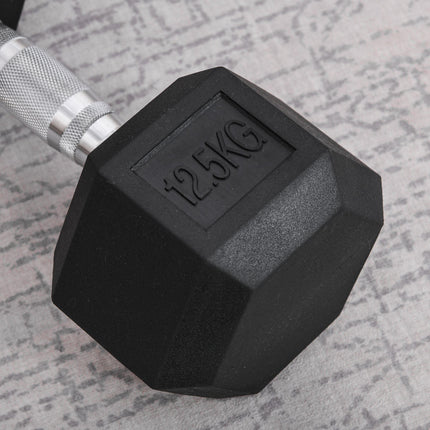 Set of 2 Rubber Hex Dumbbells 12.5kg Each Portable Hand Weights - Black