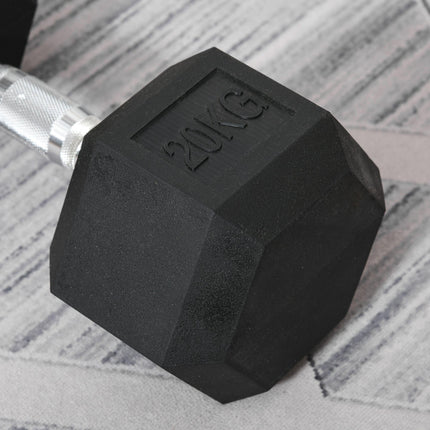 Set of 2 Rubber Hex Dumbbells 20kg Each - Black