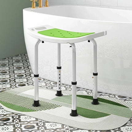 6-Level Height Adjustable Aluminium Bath Stool with Padded Seat & Non-Slip Feet - Green