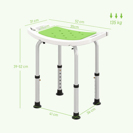 6-Level Height Adjustable Aluminium Bath Stool with Padded Seat & Non-Slip Feet - Green