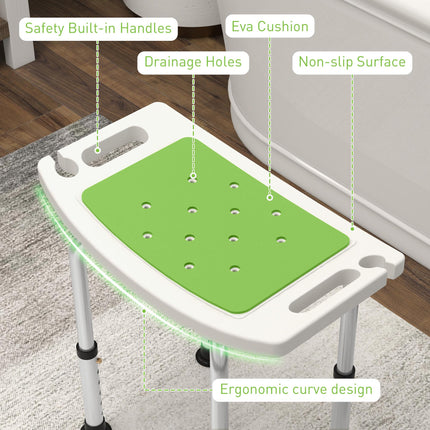 6-Level Height Adjustable Aluminium Bath Stool with Padded Seat & Non-Slip Feet - Green