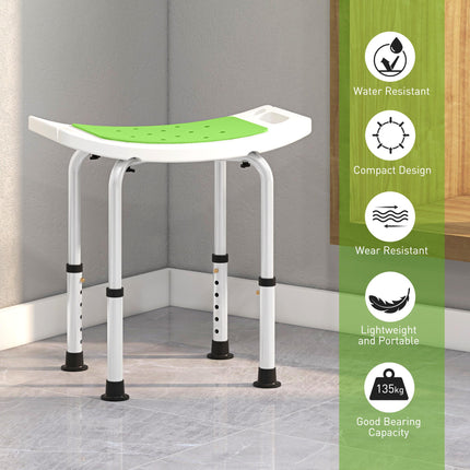 6-Level Height Adjustable Aluminium Bath Stool with Padded Seat & Non-Slip Feet - Green