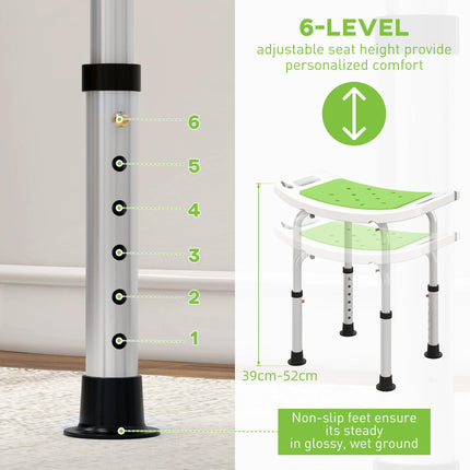 6-Level Height Adjustable Aluminium Bath Stool with Padded Seat & Non-Slip Feet - Green