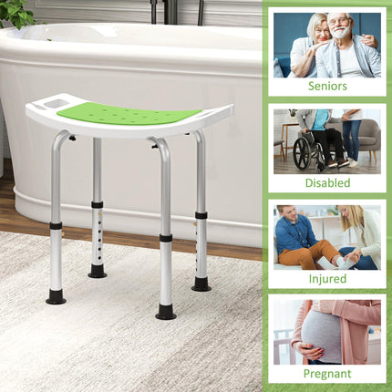 6-Level Height Adjustable Aluminium Bath Stool with Padded Seat & Non-Slip Feet - Green