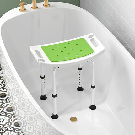 6-Level Height Adjustable Aluminium Bath Stool with Padded Seat & Non-Slip Feet - Green