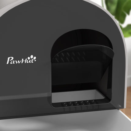 Hooded Cat Litter Box with Lid, Scoop, Filter & Flap Door - Light Grey