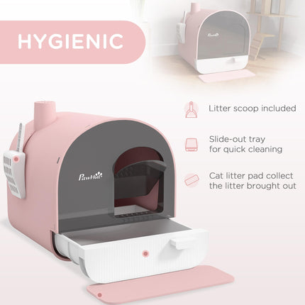 Hooded Kitten Litter Box with Lid, Scoop, Filter & Flap Door - Pink