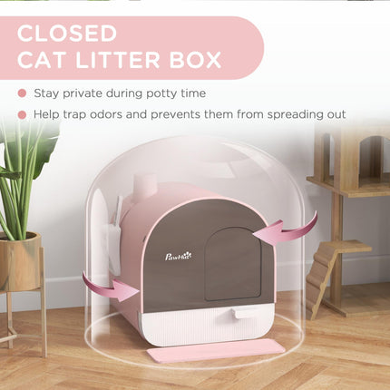 Hooded Kitten Litter Box with Lid, Scoop, Filter & Flap Door - Pink