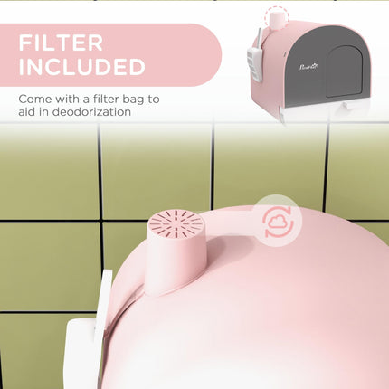 Hooded Kitten Litter Box with Lid, Scoop, Filter & Flap Door - Pink