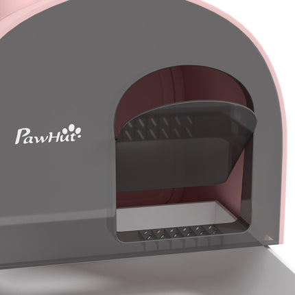 Hooded Kitten Litter Box with Lid, Scoop, Filter & Flap Door - Pink