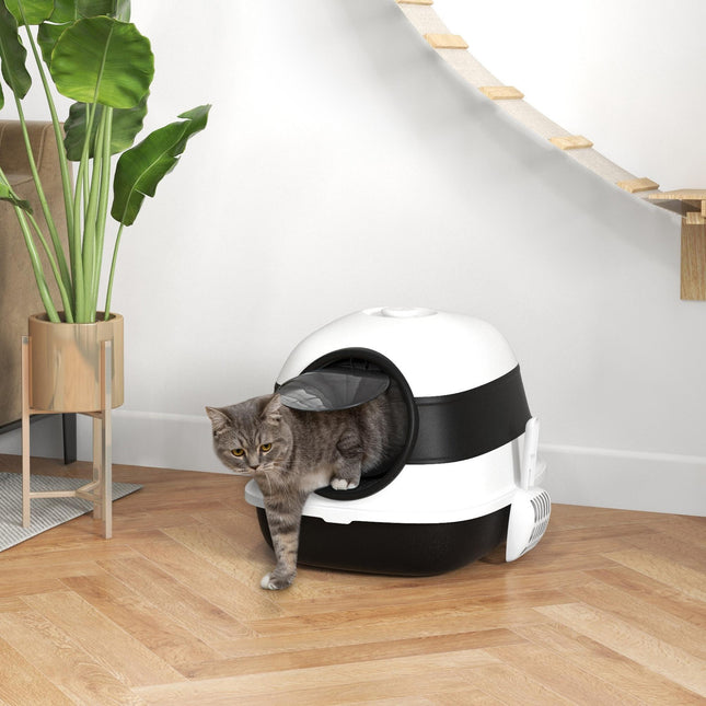 Foldable Cat Litter Tray with Lid, Deodorant & Scoop - Black