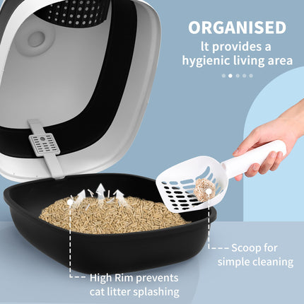 Foldable Cat Litter Tray with Lid, Deodorant & Scoop - Black