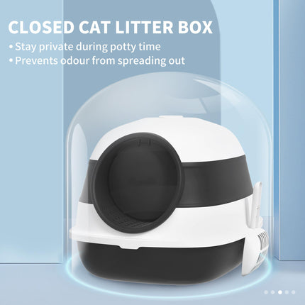 Foldable Cat Litter Tray with Lid, Deodorant & Scoop - Black