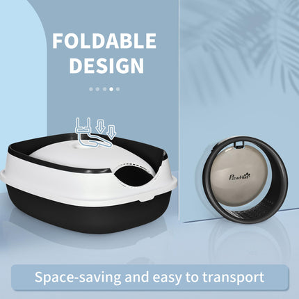 Foldable Cat Litter Tray with Lid, Deodorant & Scoop - Black