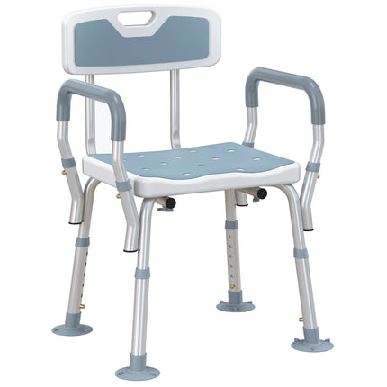 EVA Padded Adjustable Shower Chair with Back, Arms & Suction Feet for Elderly and Disabled - Light Blue