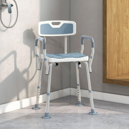 EVA Padded Adjustable Shower Chair with Back, Arms & Suction Feet for Elderly and Disabled - Light Blue