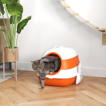 Foldable Cat Litter Tray with Lid, Scoop & Deodorant - Orange