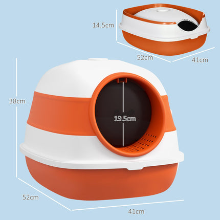 Foldable Cat Litter Tray with Lid, Scoop & Deodorant - Orange