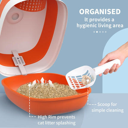 Foldable Cat Litter Tray with Lid, Scoop & Deodorant - Orange